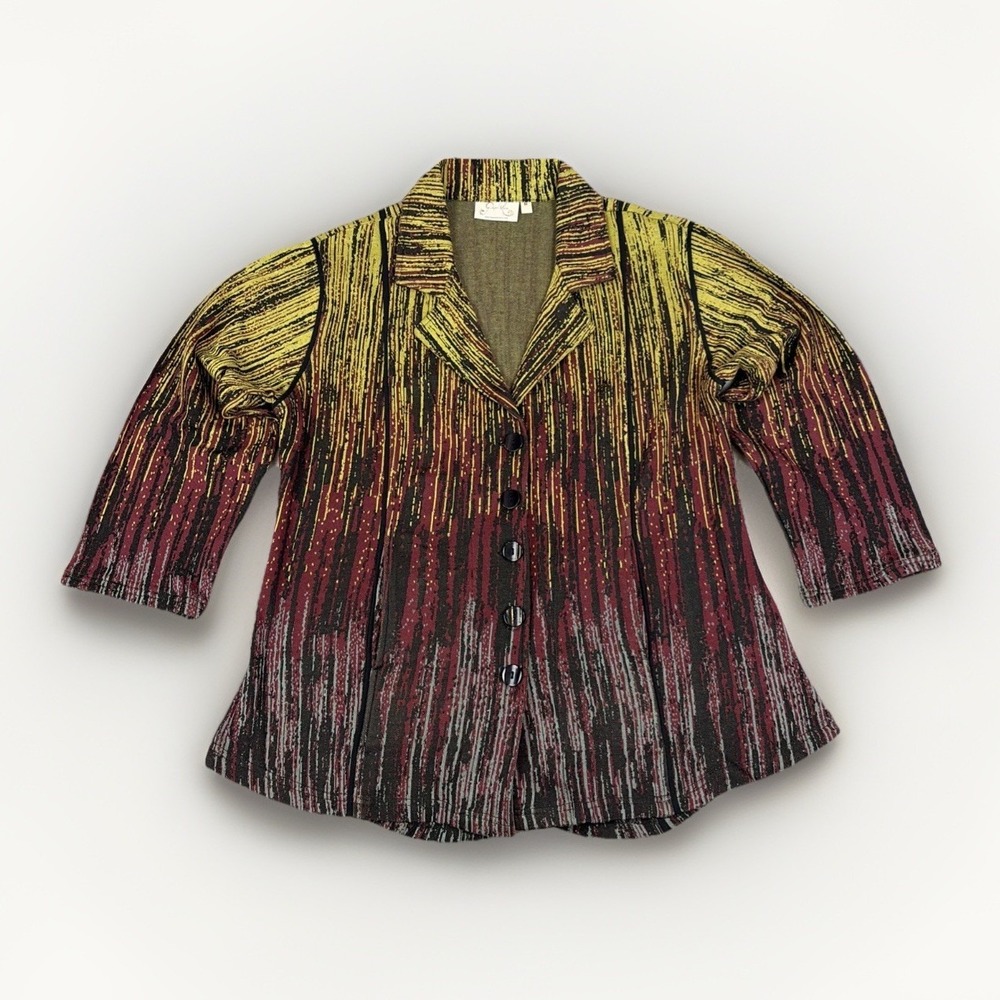 Paper Lace Art to Wear Blazer Size Medium Abstract Paint Knit Button Lightweight